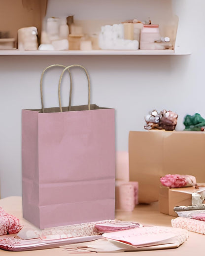 qiqee 32pcs Light Pink Paper Gift Bags 10.8"x8.3"x4.3" Medium Size with Handles Bulk Gift Bags Multiple Uses