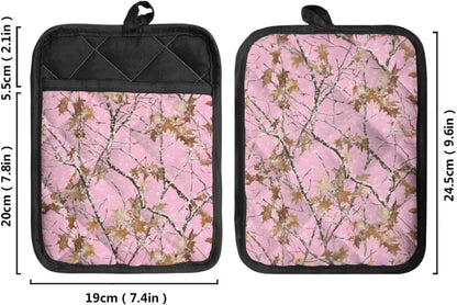 Camo Trees Pot Holders with Pocket Kitchen Heat Resistant Pink Hot Pads 2 Piece Non-Slip Potholders Oven Mitts Kitchen Gloves Cooking Bag