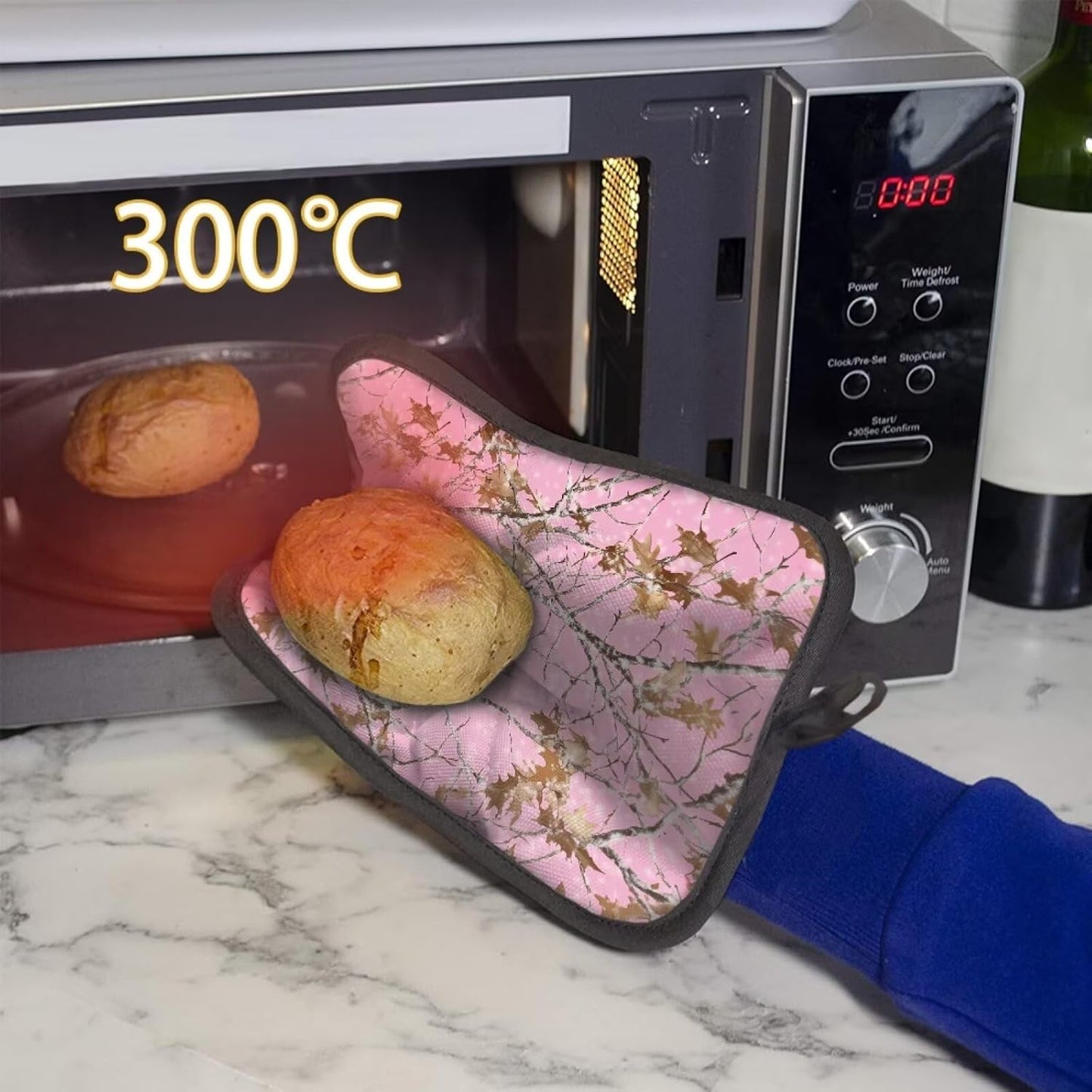 Camo Trees Pot Holders with Pocket Kitchen Heat Resistant Pink Hot Pads 2 Piece Non-Slip Potholders Oven Mitts Kitchen Gloves Cooking Bag