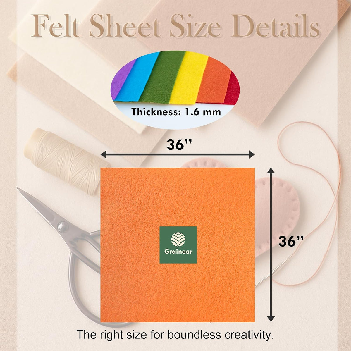 Peach Soft Felt Sheet, 36" x 36", 1.6mm Thick Acrylic Felt Fabric