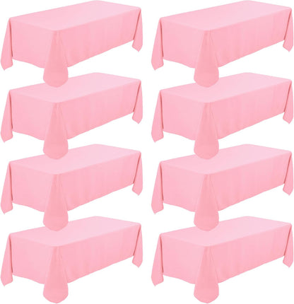 8 Pack Premium Pink Tablecloth 60 x 102 Inch, Rectangle Table Clothes for 6 Foot Rectangle Tables Washable Polyester Fabric Table Covers for Wedding Party Reception Banquet Buffet