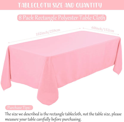 8 Pack Premium Pink Tablecloth 60 x 102 Inch, Rectangle Table Clothes for 6 Foot Rectangle Tables Washable Polyester Fabric Table Covers for Wedding Party Reception Banquet Buffet