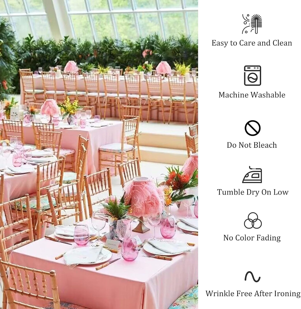 8 Pack Premium Pink Tablecloth 60 x 102 Inch, Rectangle Table Clothes for 6 Foot Rectangle Tables Washable Polyester Fabric Table Covers for Wedding Party Reception Banquet Buffet