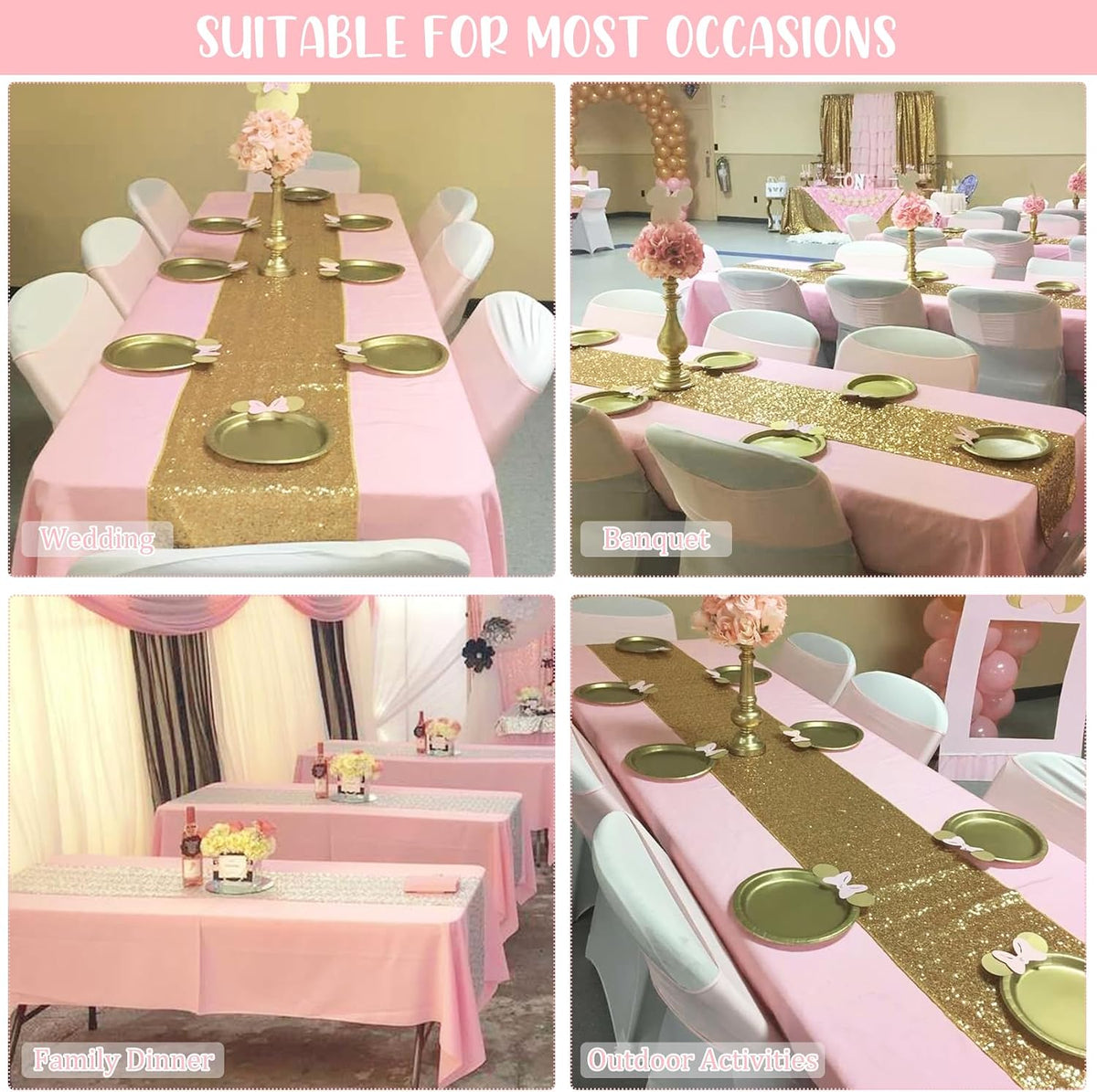 8 Pack Premium Pink Tablecloth 60 x 102 Inch, Rectangle Table Clothes for 6 Foot Rectangle Tables Washable Polyester Fabric Table Covers for Wedding Party Reception Banquet Buffet