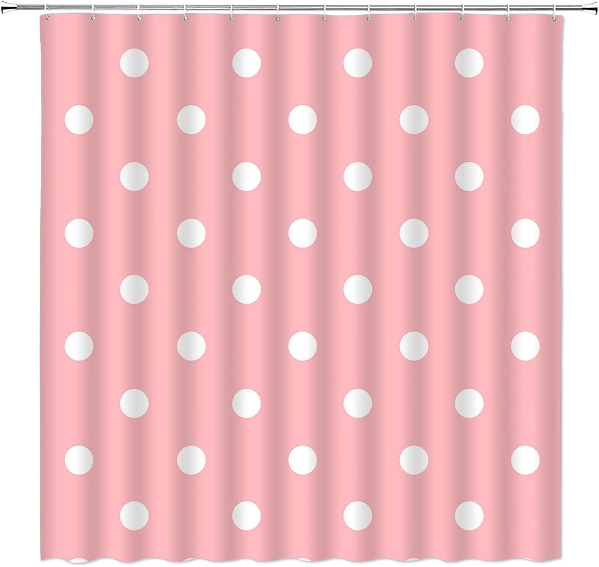 Pink White Polka Dot Shower Curtain for Bathroom,70x70 Inch