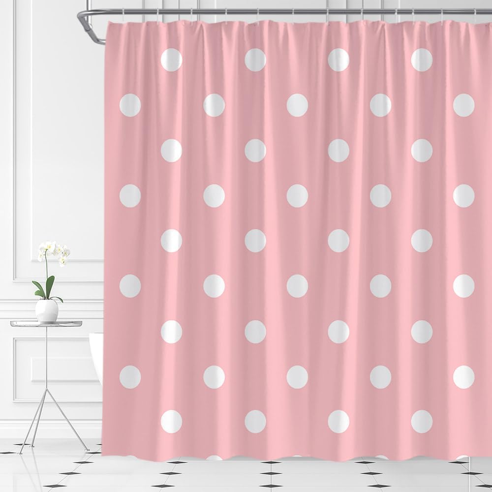 Pink White Polka Dot Shower Curtain for Bathroom,70x70 Inch