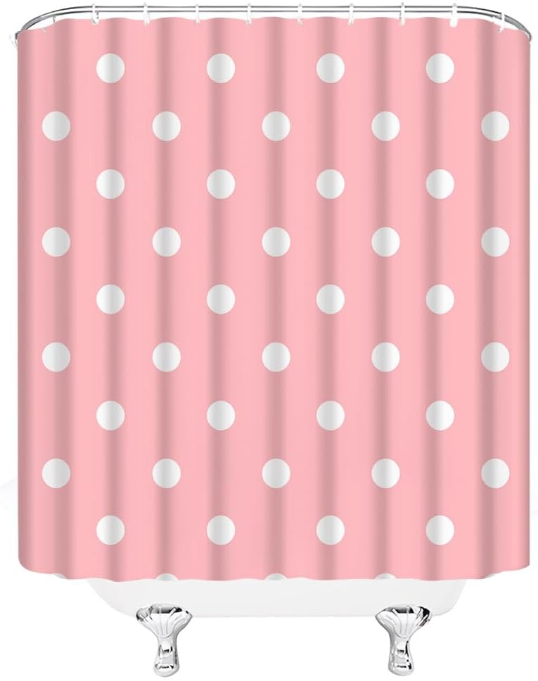 Pink White Polka Dot Shower Curtain for Bathroom,70x70 Inch