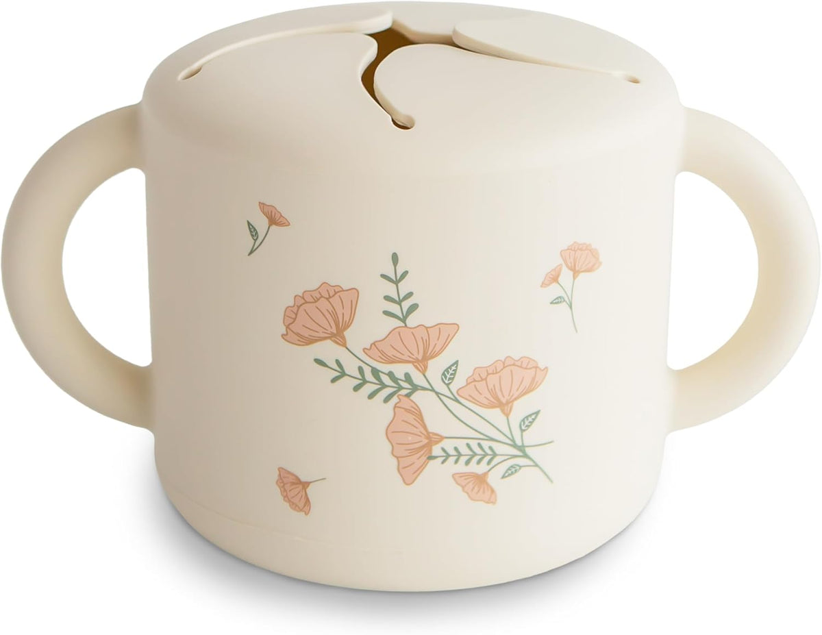 Silicone Snack Cup | Spill Proof Food Container (Pink Flowers)