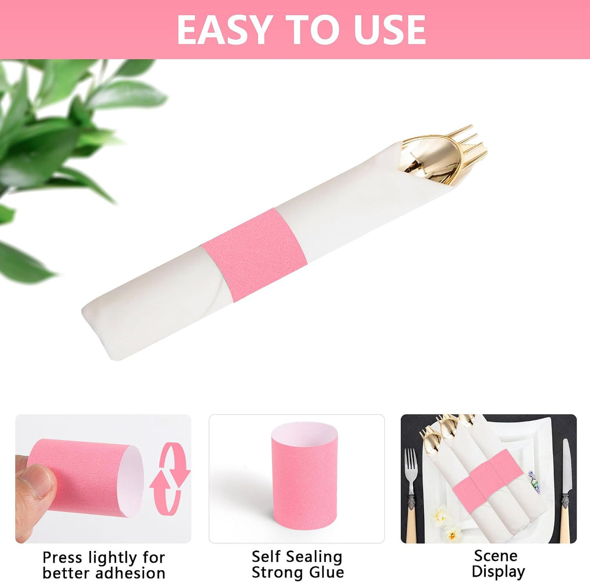 200 Pcs Pink Napkin Bands Self Adhesive