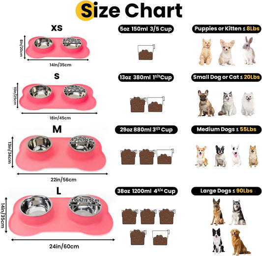Dog Bowls with Silicone Mat, No Spill Stainless Set, XS, Pink
