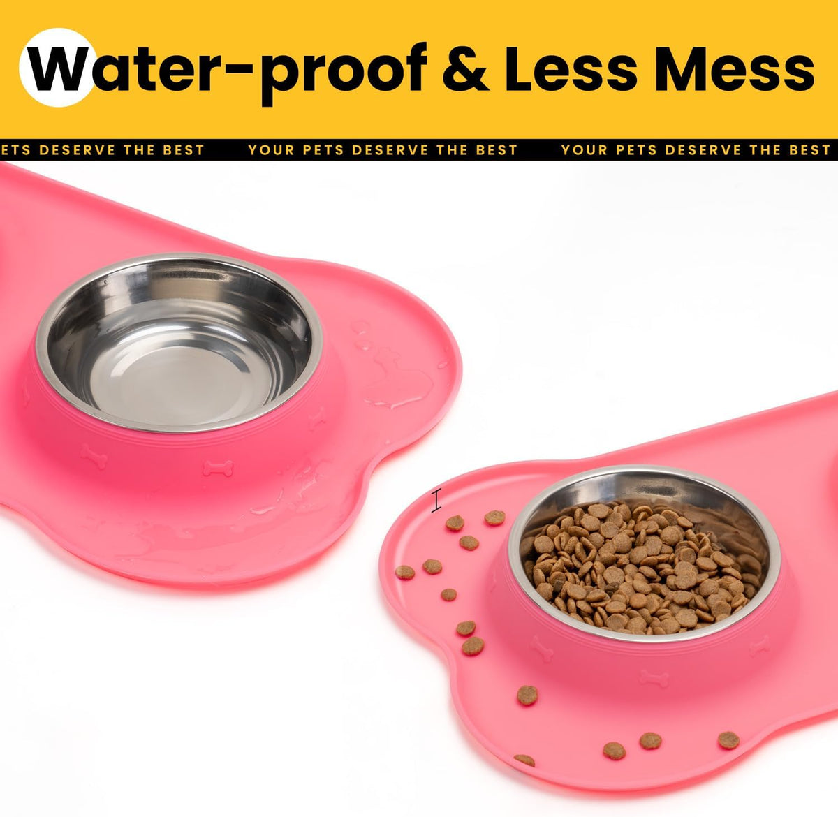 Dog Bowls with Silicone Mat, No Spill Stainless Set, XS, Pink