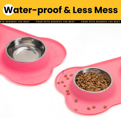 Dog Bowls with Silicone Mat, No Spill Stainless Set, XS, Pink