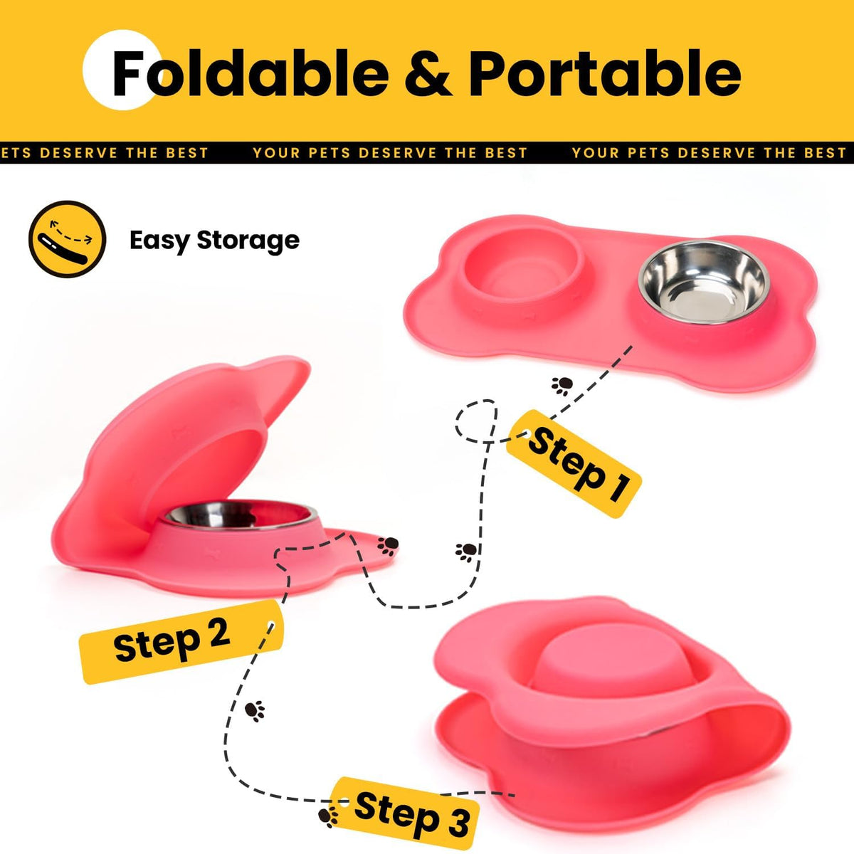 Dog Bowls with Silicone Mat, No Spill Stainless Set, XS, Pink