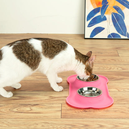 Dog Bowls with Silicone Mat, No Spill Stainless Set, XS, Pink