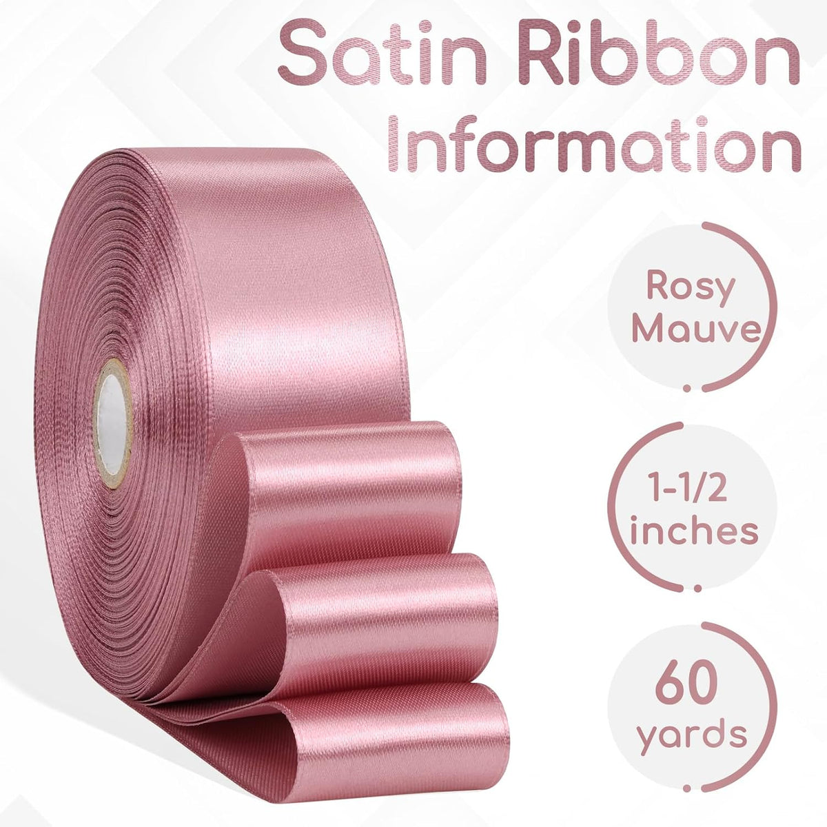 Rosy Mauve Ribbon 1-1/2 Inch 60 Yards Mauve Pink Satin Ribbon for Eternal Roses, Flower Bouquet, Gift Wrapping, Crafts, Bridal Shower, Hair, Wedding