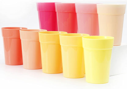 18 Pack 12 Ounce Plastic Kids Juice Tumblers, Unbreakable Drinking Glasses, Plastic Cups, Reusable | Stackable | NO BPA | Top-rack Dishwasher Safe (Peach Colors)