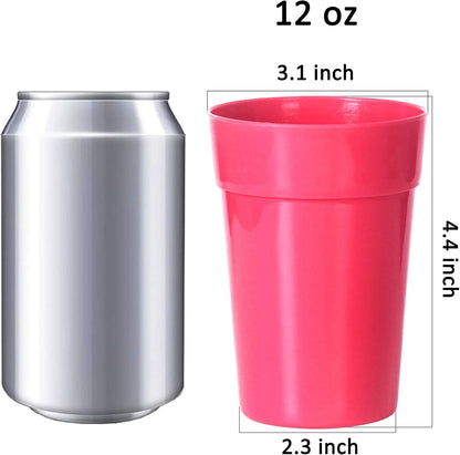 18 Pack 12 Ounce Plastic Kids Juice Tumblers, Unbreakable Drinking Glasses, Plastic Cups, Reusable | Stackable | NO BPA | Top-rack Dishwasher Safe (Peach Colors)