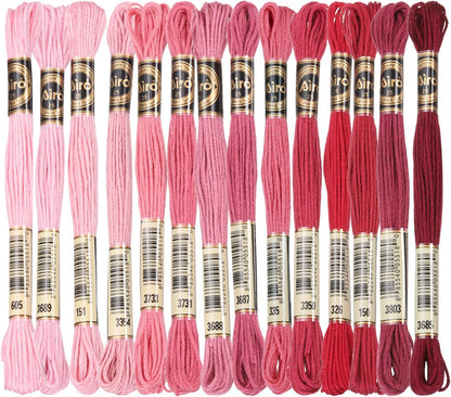 14 Skeins Embroidery Floss, Polyester Embroidery Threads Bracelets String for Cross-Stitch Hand Embroidery, Multicolored Dark Red Pink
