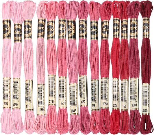 14 Skeins Embroidery Floss, Polyester Embroidery Threads Bracelets String for Cross-Stitch Hand Embroidery, Multicolored Dark Red Pink
