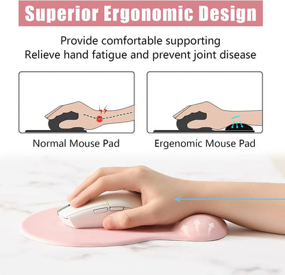 Ergonomic Mouse Pad with Wrist Rest Support, Gel Mouse Pads with Non-Slip PU Base, Pain Relief Memory Foam Computer Mat, Cute Office Supplies Desk Decro Accessories, Pink