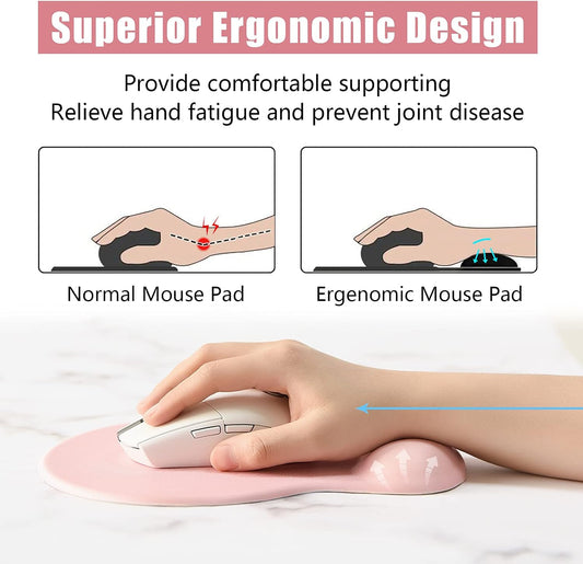 Ergonomic Mouse Pad with Wrist Rest Support, Gel Mouse Pads with Non-Slip PU Base, Pain Relief Memory Foam Computer Mat, Cute Office Supplies Desk Decro Accessories, Pink