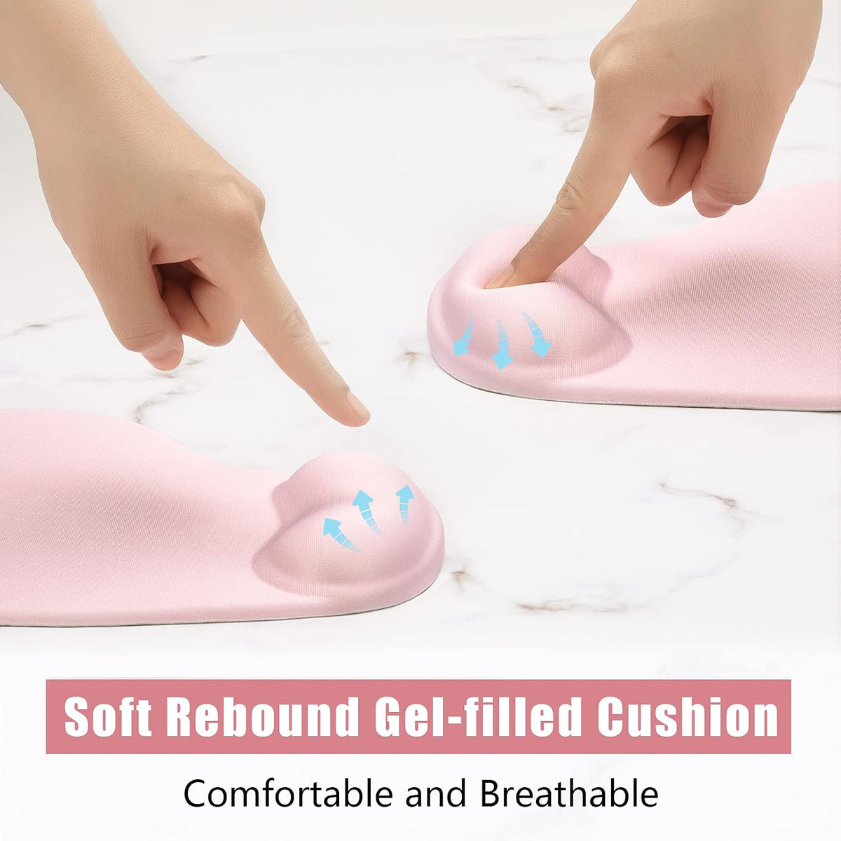 Ergonomic Mouse Pad with Wrist Rest Support, Gel Mouse Pads with Non-Slip PU Base, Pain Relief Memory Foam Computer Mat, Cute Office Supplies Desk Decro Accessories, Pink