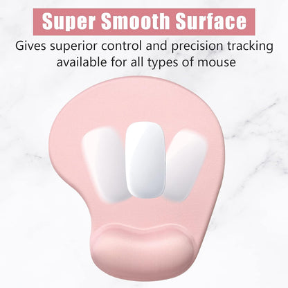 Ergonomic Mouse Pad with Wrist Rest Support, Gel Mouse Pads with Non-Slip PU Base, Pain Relief Memory Foam Computer Mat, Cute Office Supplies Desk Decro Accessories, Pink
