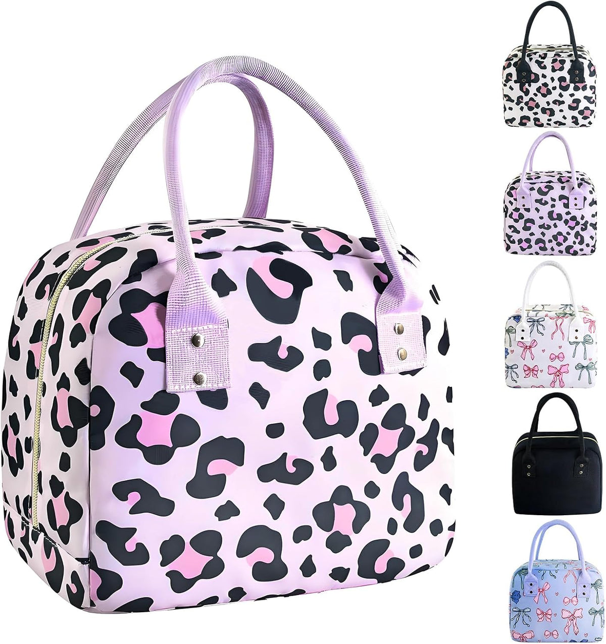 Insulated Lunch Bag Cute Lunch Box for Women Cooler, Pink Leopard
