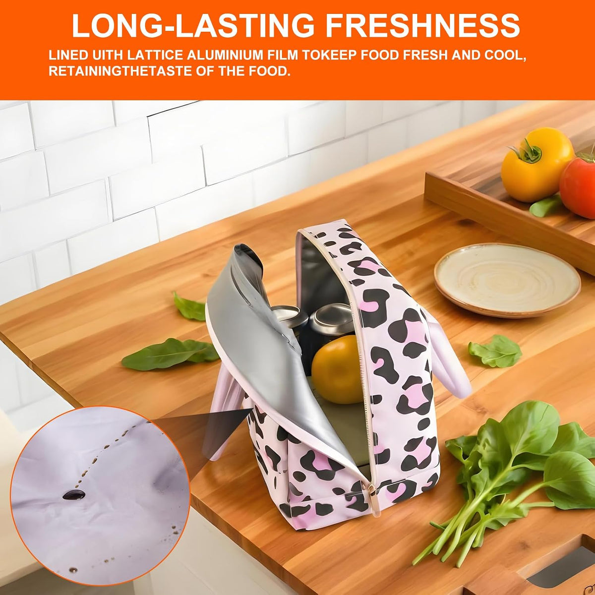 Insulated Lunch Bag Cute Lunch Box for Women Cooler, Pink Leopard
