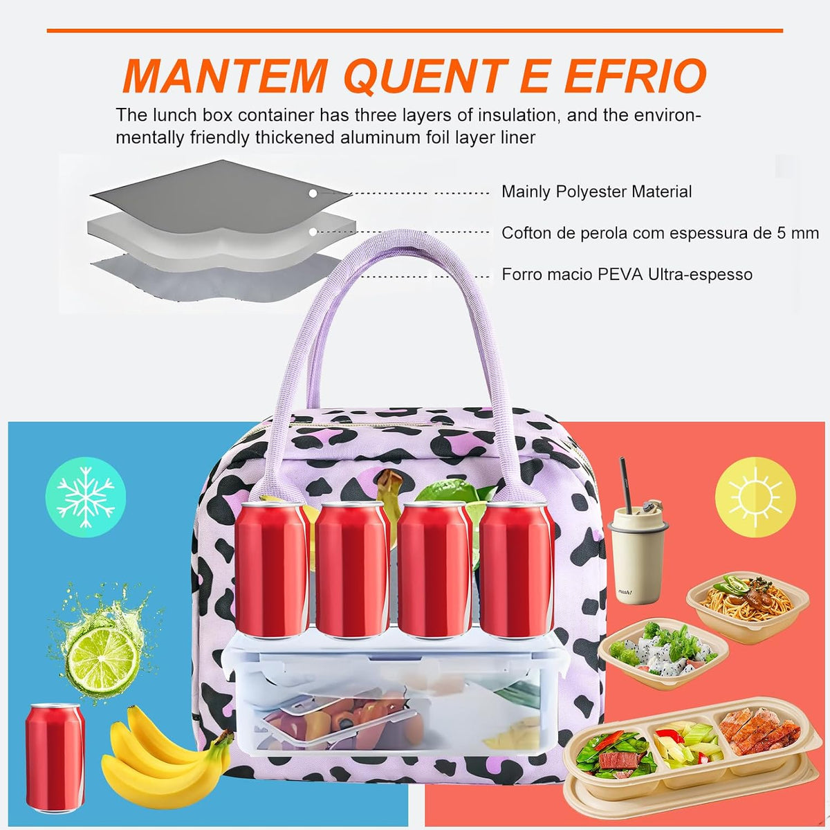 Insulated Lunch Bag Cute Lunch Box for Women Cooler, Pink Leopard