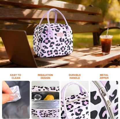 Insulated Lunch Bag Cute Lunch Box for Women Cooler, Pink Leopard
