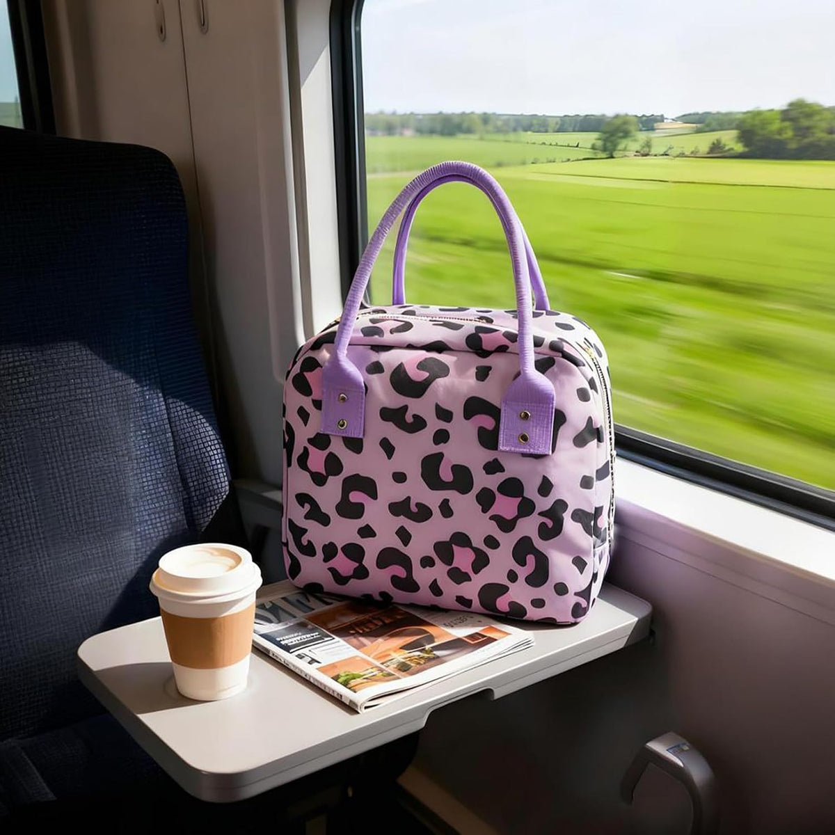 Insulated Lunch Bag Cute Lunch Box for Women Cooler, Pink Leopard