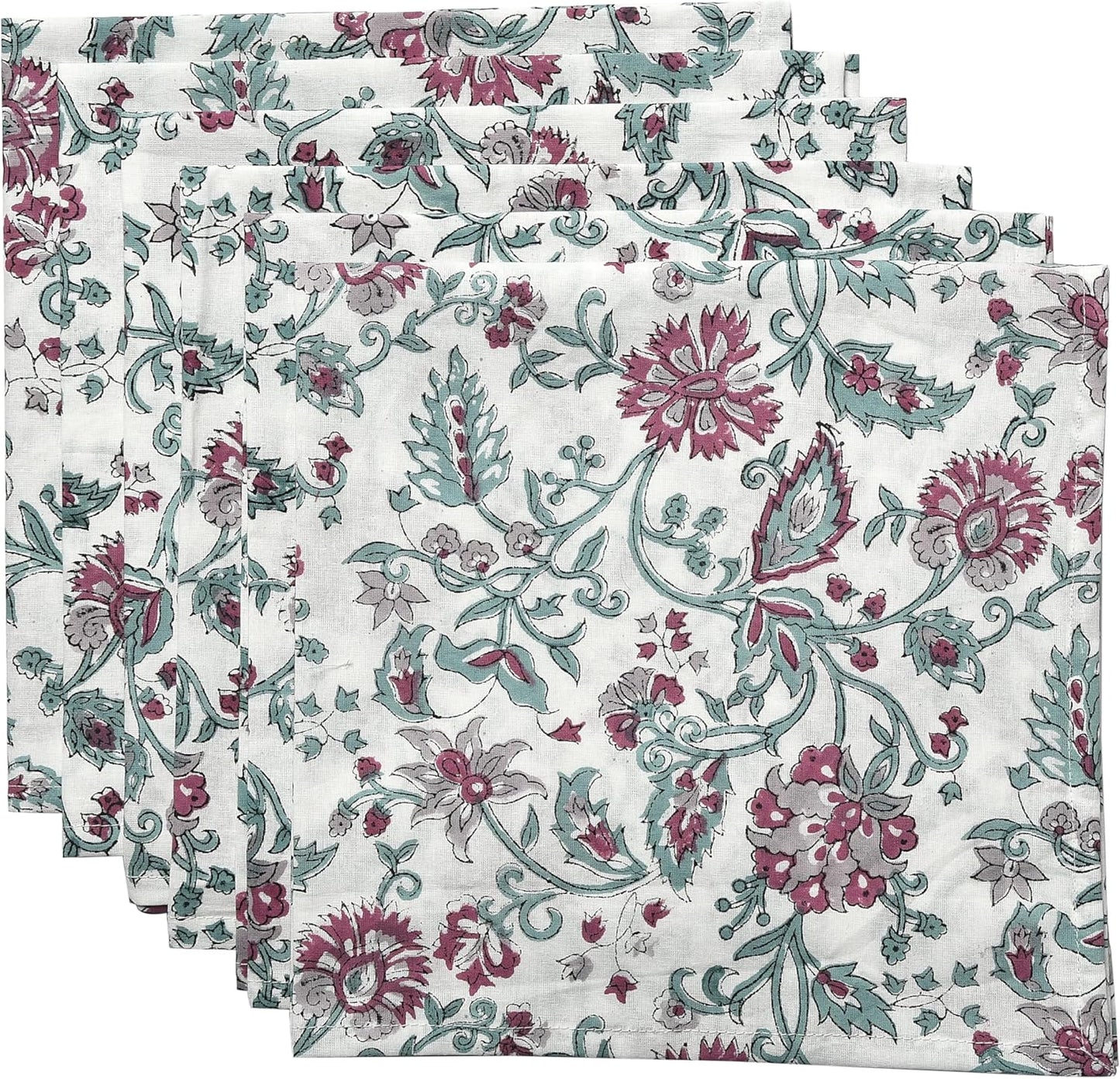 CPC Cloth Napkins Set of 4 Cotton Printed Dinner Hand Print Napkins I Wedding Cocktail Cloth Floral Napkins I 18x18 in I Pink Flower