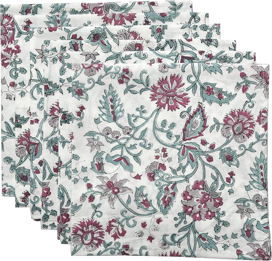 CPC Cloth Napkins Set of 4 Cotton Printed Dinner Hand Print Napkins I Wedding Cocktail Cloth Floral Napkins I 18x18 in I Pink Flower
