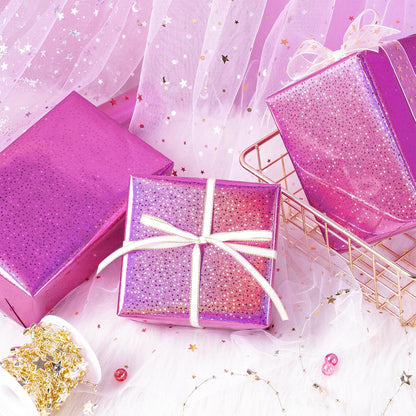 Pink Wrapping Paper Roll - Mini Roll - 17 Inch x 16.5 Feet - Metallic Holographic Star Wrapping Paper for Birthday, Wedding, Baby Shower, Bridal Shower, Christmas