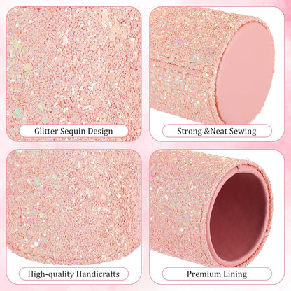 Bling Sequin Pen Holder with 6 Pcs Sequin Click Pens Cute Glitter Retractable Ballpoint Pens, Pencil Cups for Desk Organizer Makeup Brush Holder for Women Girls Classroom Offices(Light Pink)
