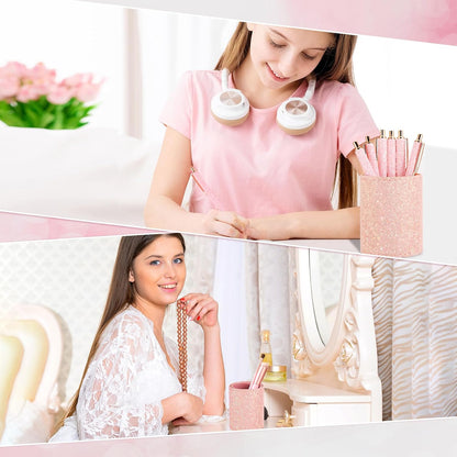 Bling Sequin Pen Holder with 6 Pcs Sequin Click Pens Cute Glitter Retractable Ballpoint Pens, Pencil Cups for Desk Organizer Makeup Brush Holder for Women Girls Classroom Offices(Light Pink)