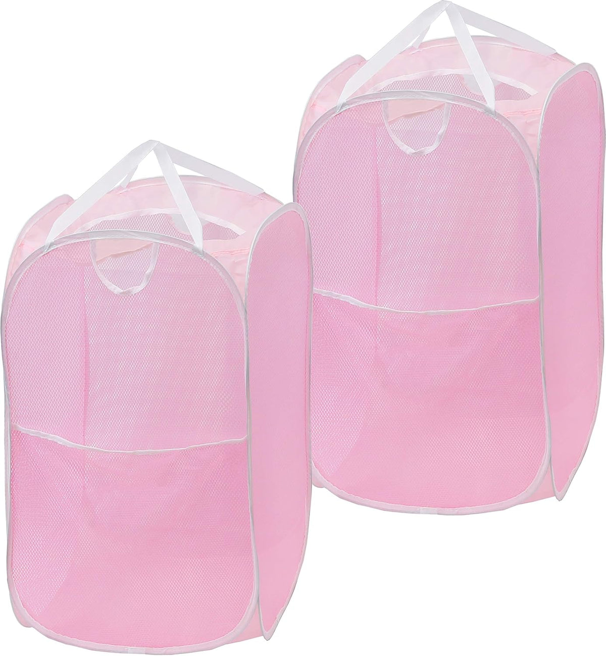 Mesh Pop-Up Laundry Hamper with Side Pocket, 2 Pack, Pink