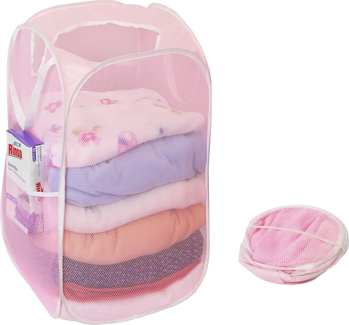 Mesh Pop-Up Laundry Hamper with Side Pocket, 2 Pack, Pink