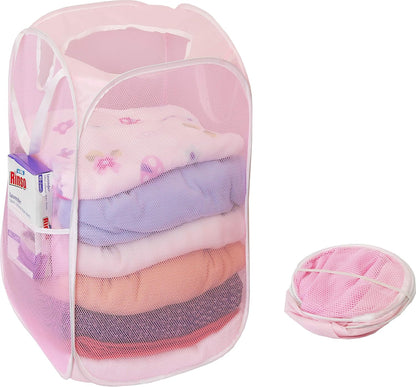 Mesh Pop-Up Laundry Hamper with Side Pocket, 2 Pack, Pink