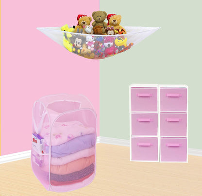 Mesh Pop-Up Laundry Hamper with Side Pocket, 2 Pack, Pink