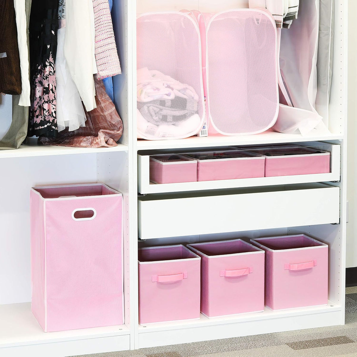 Mesh Pop-Up Laundry Hamper with Side Pocket, 2 Pack, Pink