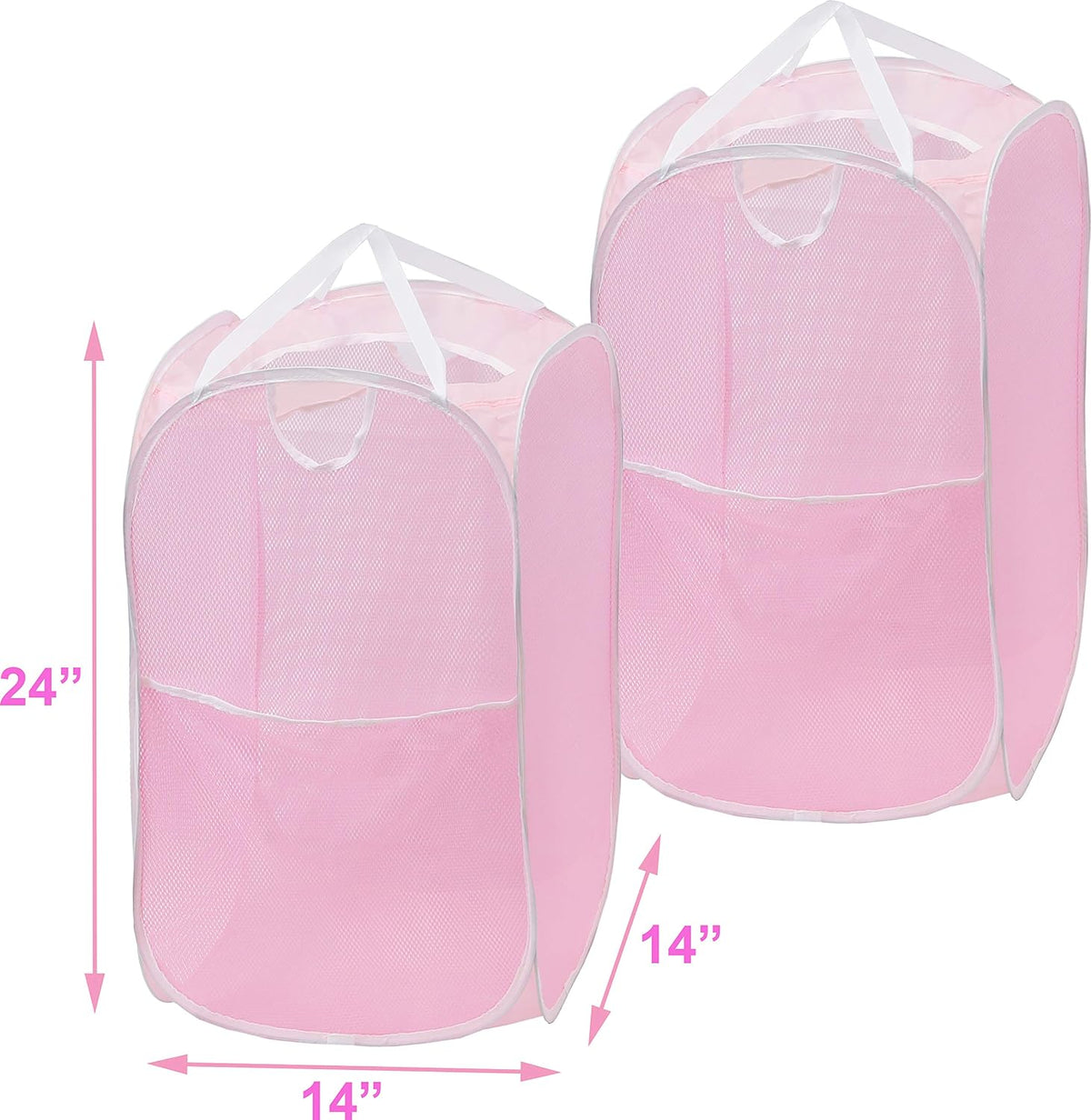 Mesh Pop-Up Laundry Hamper with Side Pocket, 2 Pack, Pink