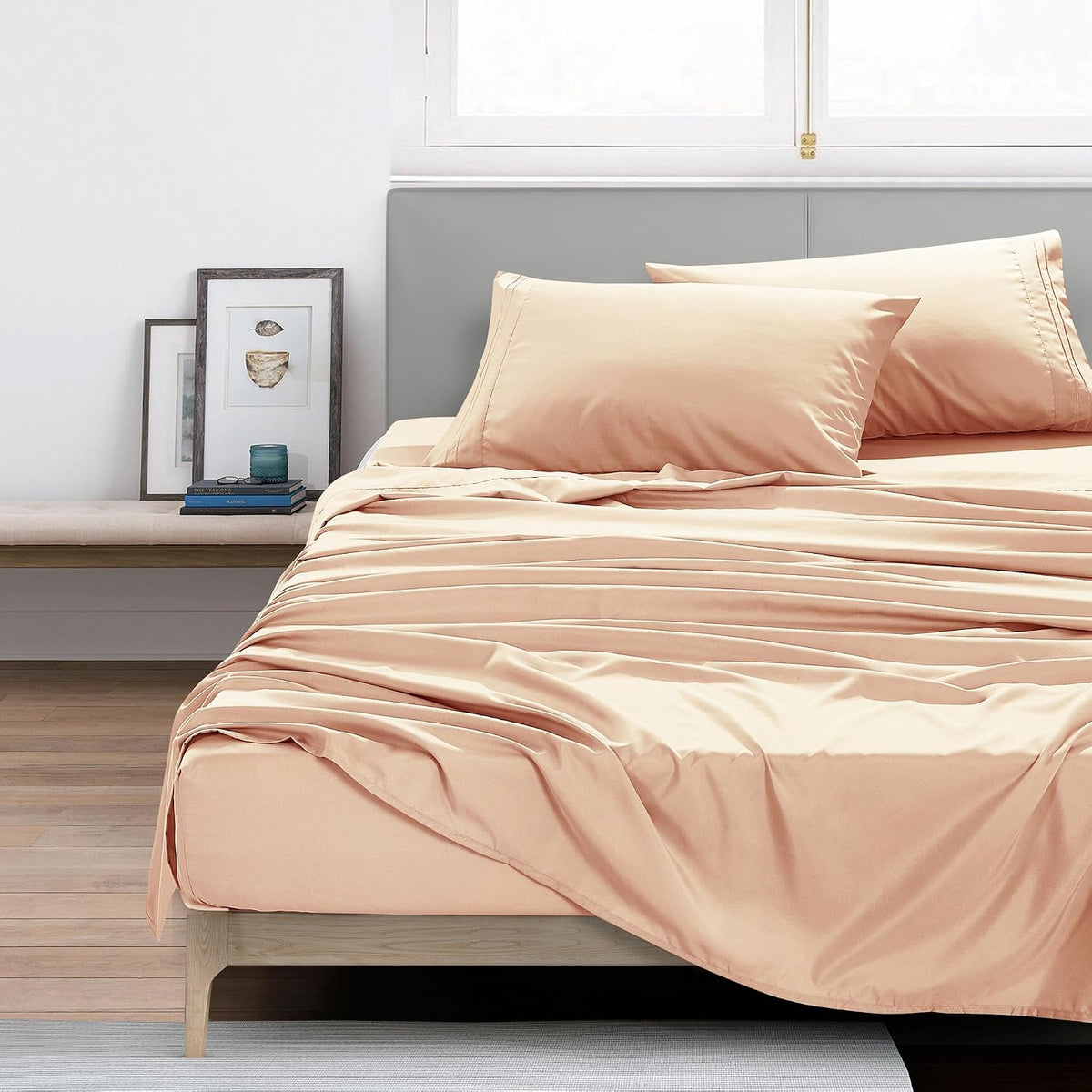4-Piece Peach Sheet Set Full Size with Flat Sheet, Fitted Sheet, and Pillowcases