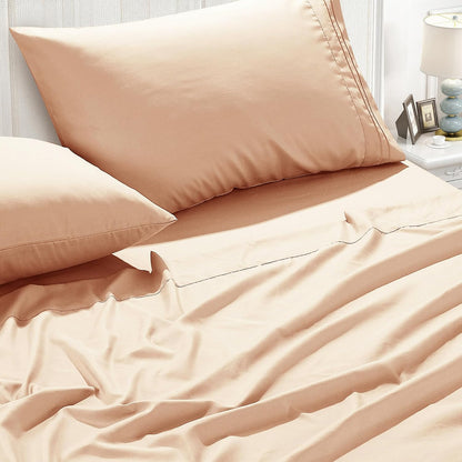 4-Piece Peach Sheet Set Full Size with Flat Sheet, Fitted Sheet, and Pillowcases