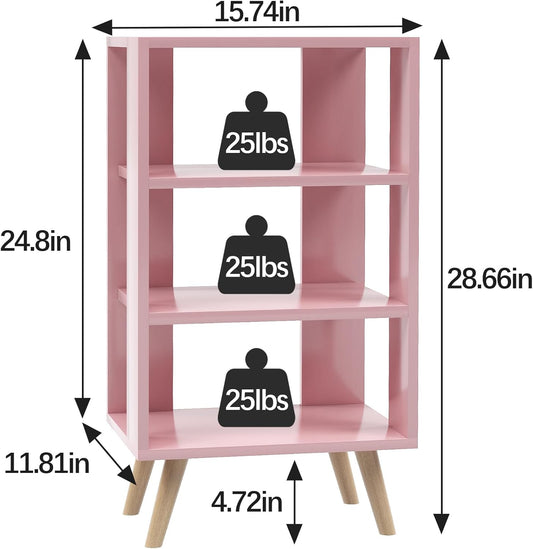 Night Stand, Pink Nightstand, Modern End Table with Open Storage, 3-Tier Wooden Bedside Table for Small Space, Living Room, Bedroom