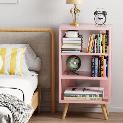 Night Stand, Pink Nightstand, Modern End Table with Open Storage, 3-Tier Wooden Bedside Table for Small Space, Living Room, Bedroom