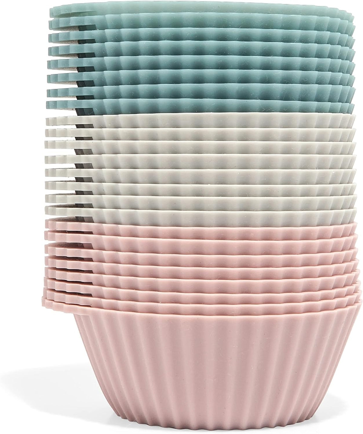 Reusable Silicone Baking Cup Silicone Muffin Liners for Cupcakes, BPA Free, Regular, 24 Pack, Pink Gray Blue