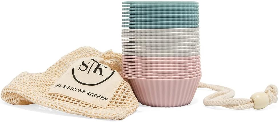 Reusable Silicone Baking Cup Silicone Muffin Liners for Cupcakes, BPA Free, Regular, 24 Pack, Pink Gray Blue