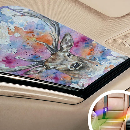 Elk Window Privacy Film Stain Glass,Reusable Rainbow Window Film,Pink Purple Blue Watercolor Splashes Splatter Animal Non-Adhesive Static Cling Sun Blocking Stickers Decals Covers 23.6" x 59" (2pcs)